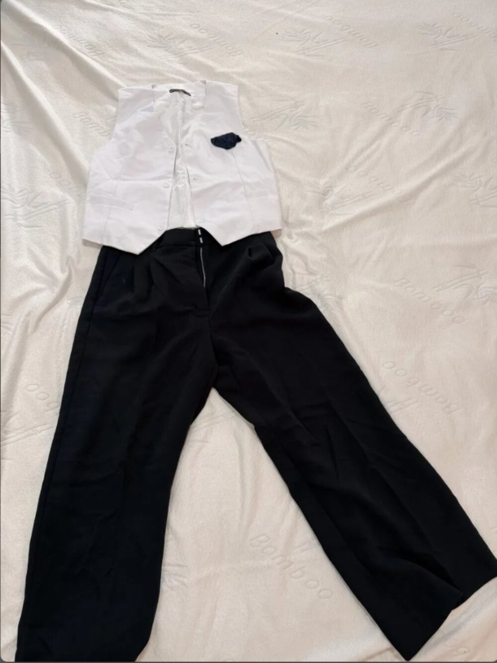 White Vest + Black Wide Leg Pants Set